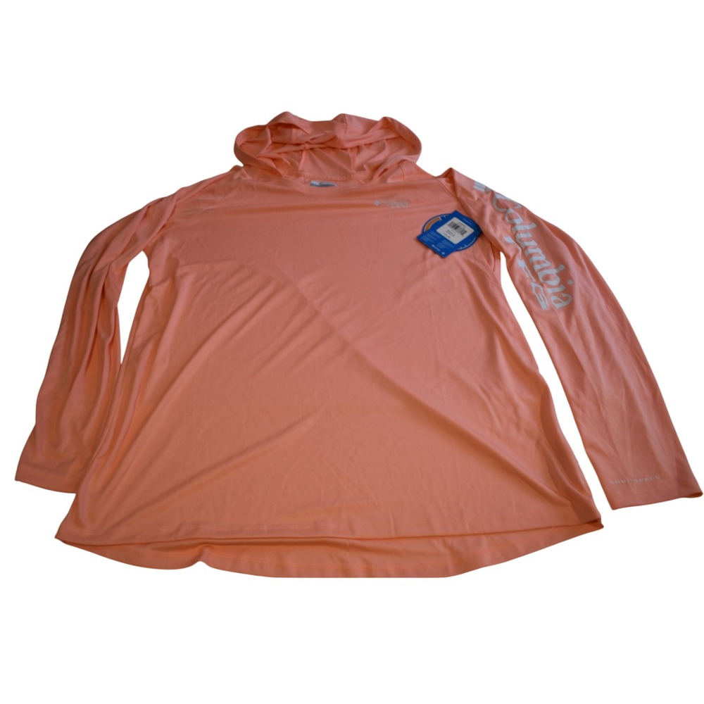 Columbia Hoodie Womens 1X Peach New PFG Tidal Tee Omni-Shade UPF 50 Sun Shirt